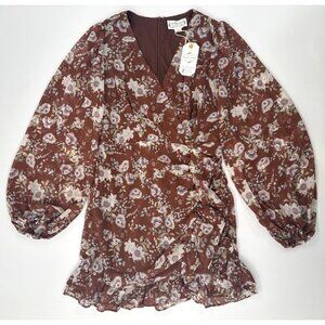 Loveriche Dress Womens Small Brown Floral Ruffle Lined Elastic Waist Boho NEW